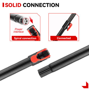 Wiper blade with power interface and spiral connection details on a white background.