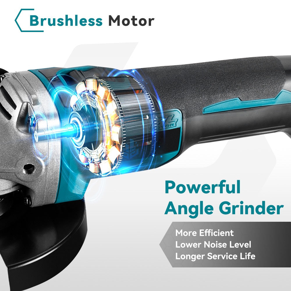 NewBeny Amoladora Angular Inalámbrica Sin Escobillas de 125mm 4 Velocidades para Batería Makita de 18V