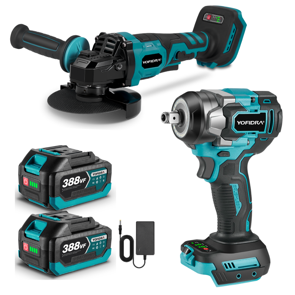 NewBeny 1200N.m Llave de Impacto Inalámbrica y Kit de Combinación de Taladro de 10mm con 2 Baterías y Cargador