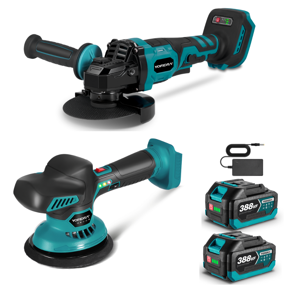 NewBeny Kit combiné meuleuse d'angle sans fil et polisseuse pour voiture 150mm avec 2 batteries et chargeur