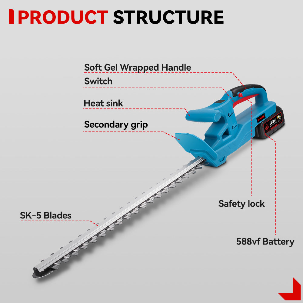 NewBeny Cordless 20" Hedge Trimmer & 6" Chainsaw & 25mm Pruning Shears & 2m Telescoping Pole Combo Kit With 2 Batteries and Charger
