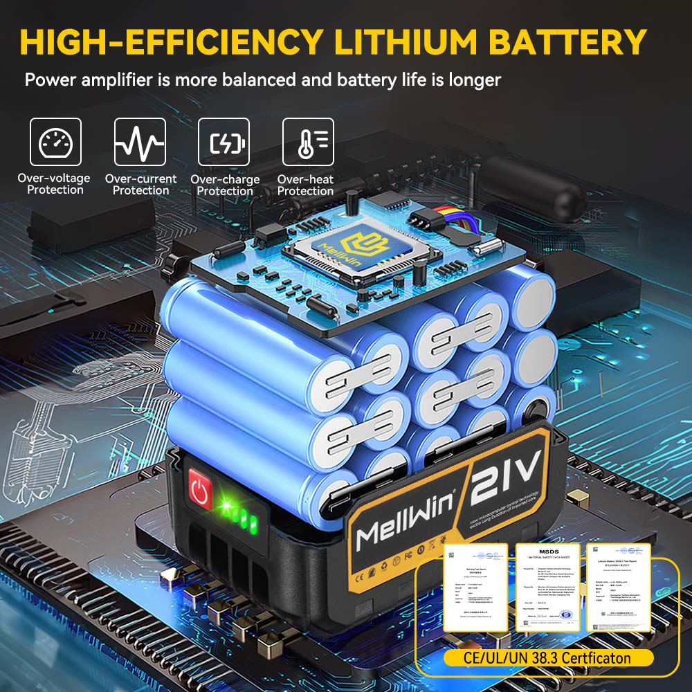 MellWin 18-21V Rechargeable Lithium Battery LED Display with Charger 3.0 Ah/4.5Ah