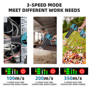 Product with 3-speed mode for various uses including cleaning and gardening, with speed indicators shown.
