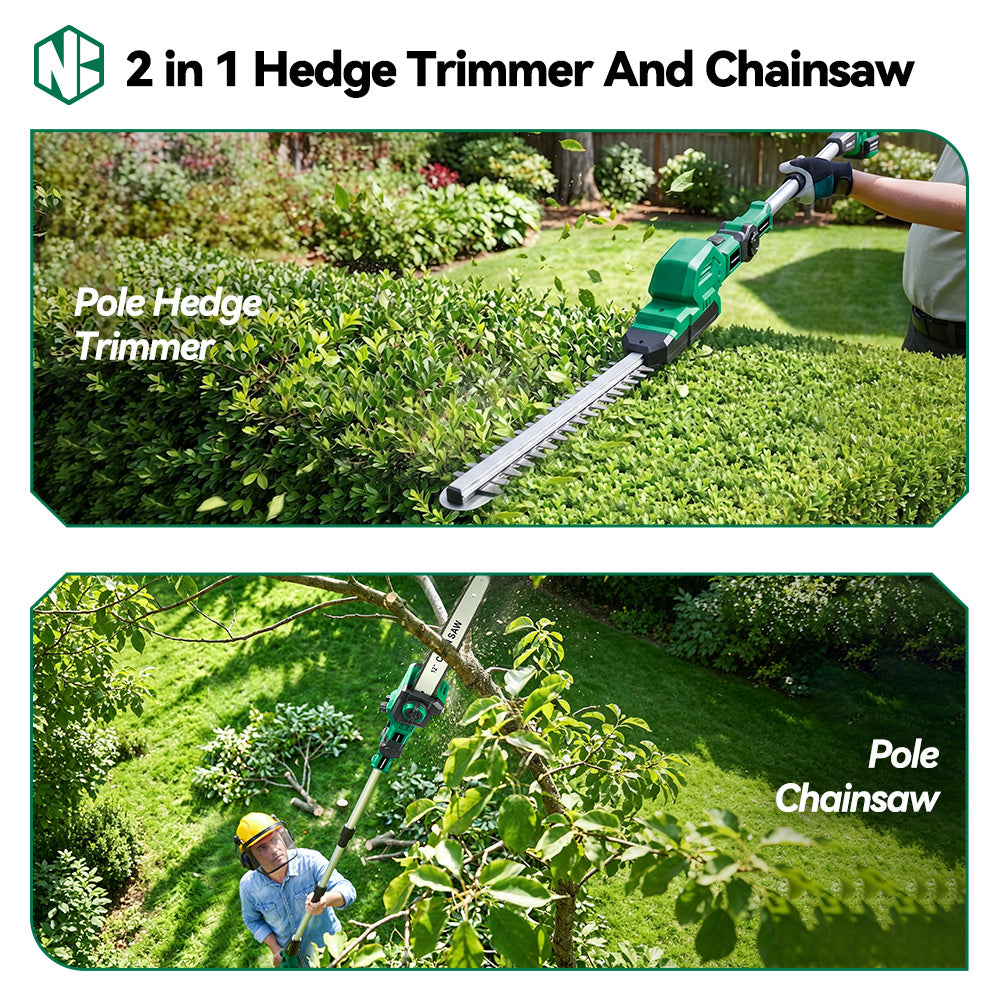 21V Brushless 2-in-1 Cordless Pole Hedge Trimmer & 12" Pole Saw Combo Kit