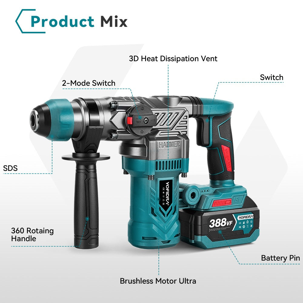 26mm Brushless SDS-Plus Rotary Hammer Drill | Dual Mode Hammer & Drill with Anti-Twist Control