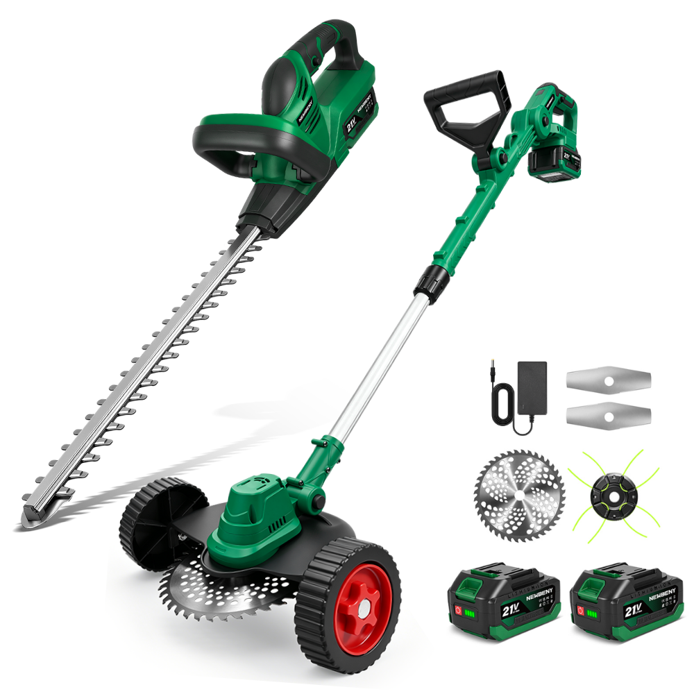 Kit combinado de cortadora de césped y soplador de hojas inalámbrico NewBeny de 6" con 2 baterías y cargador