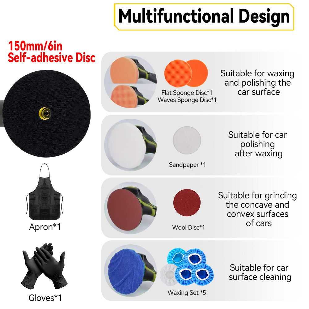 NewBeny 21V 6-Inch 150mm Cordless Car Polisher 8 Gear with 2 Batteries & Charger