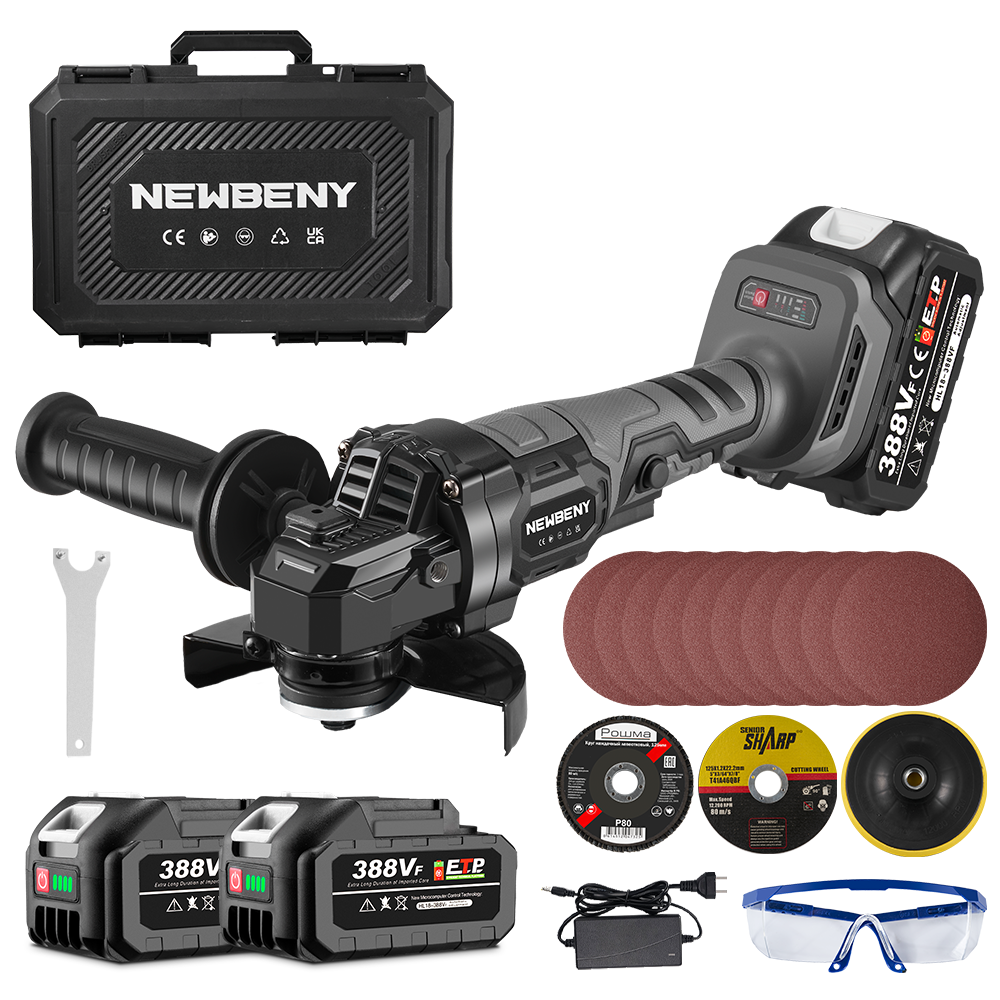 Kit meuleuse d'angle sans fil NewBeny 125 mm (2 batteries et un chargeur inclus)