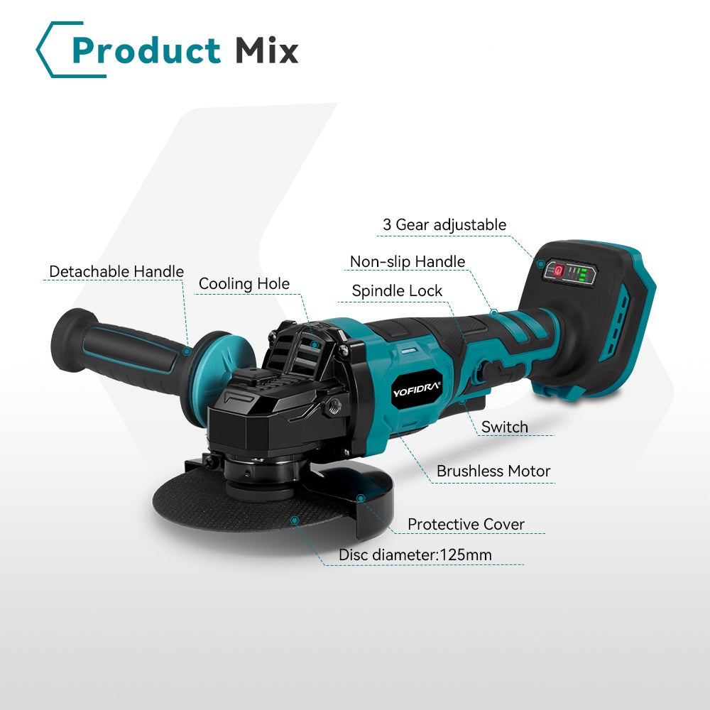 NewBeny Kit combiné meuleuse d'angle sans fil et polisseuse pour voiture 150mm avec 2 batteries et chargeur