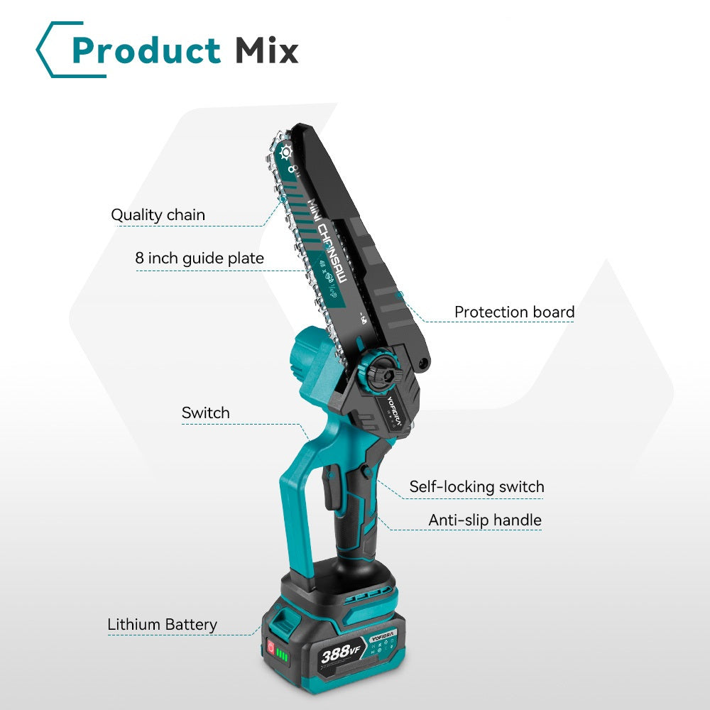 NewBeny Cordless 8" Chainsaw & 30mm Pruning Shears Combo Kit With 2 Batteries and Charger