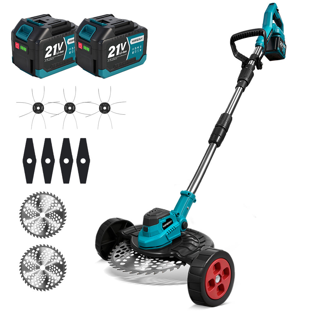 NewBeny Débroussailleuse Sans Fil Brushless 23cm, Pliable, avec roues (2 batteries et chargeur inclus)
