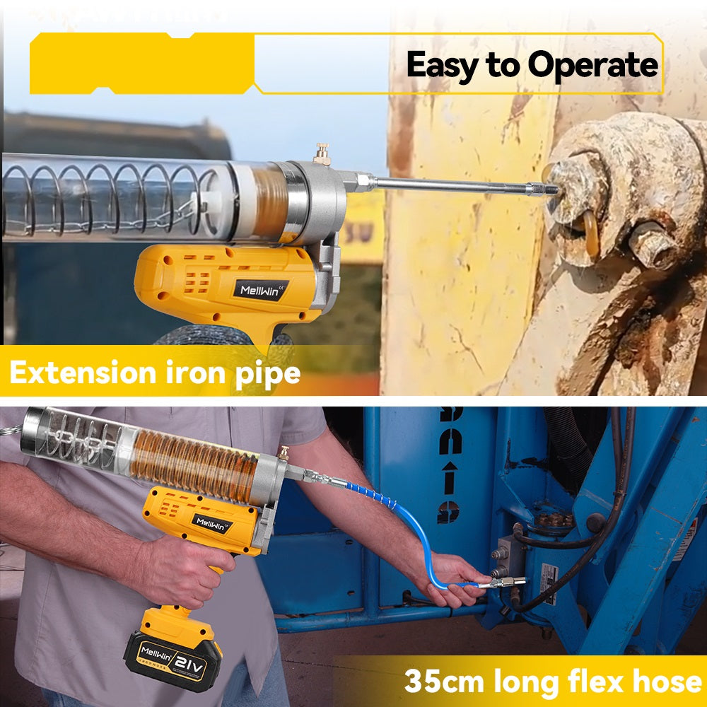 MellWin 12000 PSI High Pressure Cordless Grease Gun with 2 Batteries & Charger