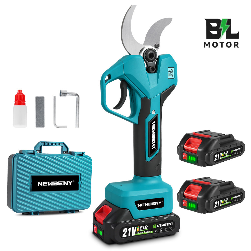 cordless garden scissors NewBeny 50mm Brushless Cordless Pruning Shears [2 Batteries and a Charger Included]
