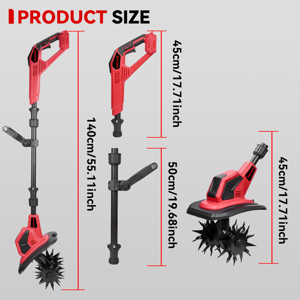 NewBeny 9 Inch Cordless Tiller Cultivator 3-Section Detachable Design With 2 Batteries & Charger