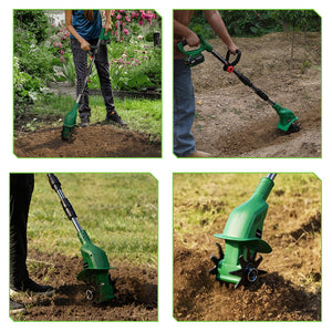NewBeny Cordless Garden Tiller being used in various garden settings