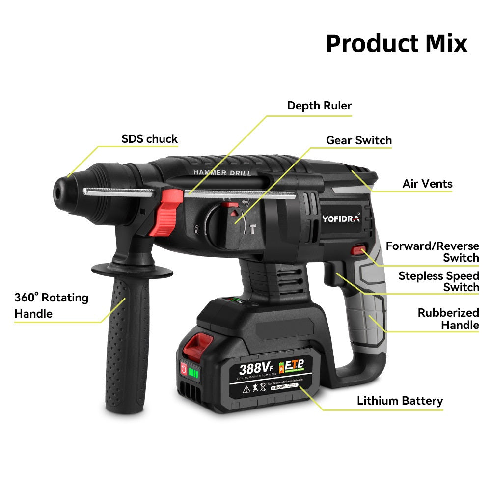 NewBeny 26mm Brushless Hammer Drill Cordless with 10 Accessories For Makita 18V Battery