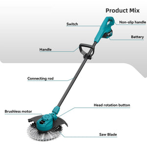 Parts of a string trimmer with labels on a white background
