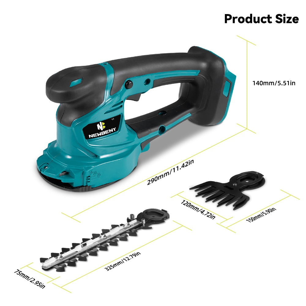 NewBeny 2 IN 1 Cordless Hedge Trimmer With 2 Batteries and a Charger