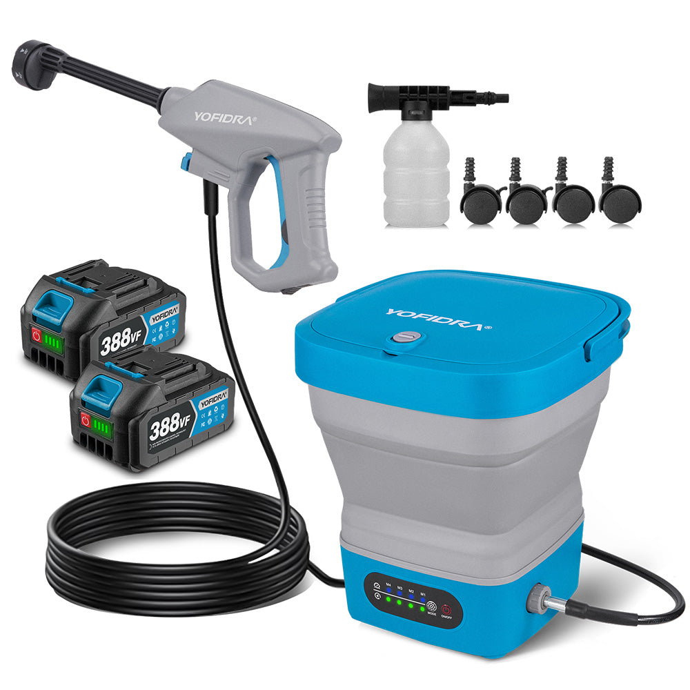newbeny pressure washer kit with power washer, batteries, and accessories on a white background