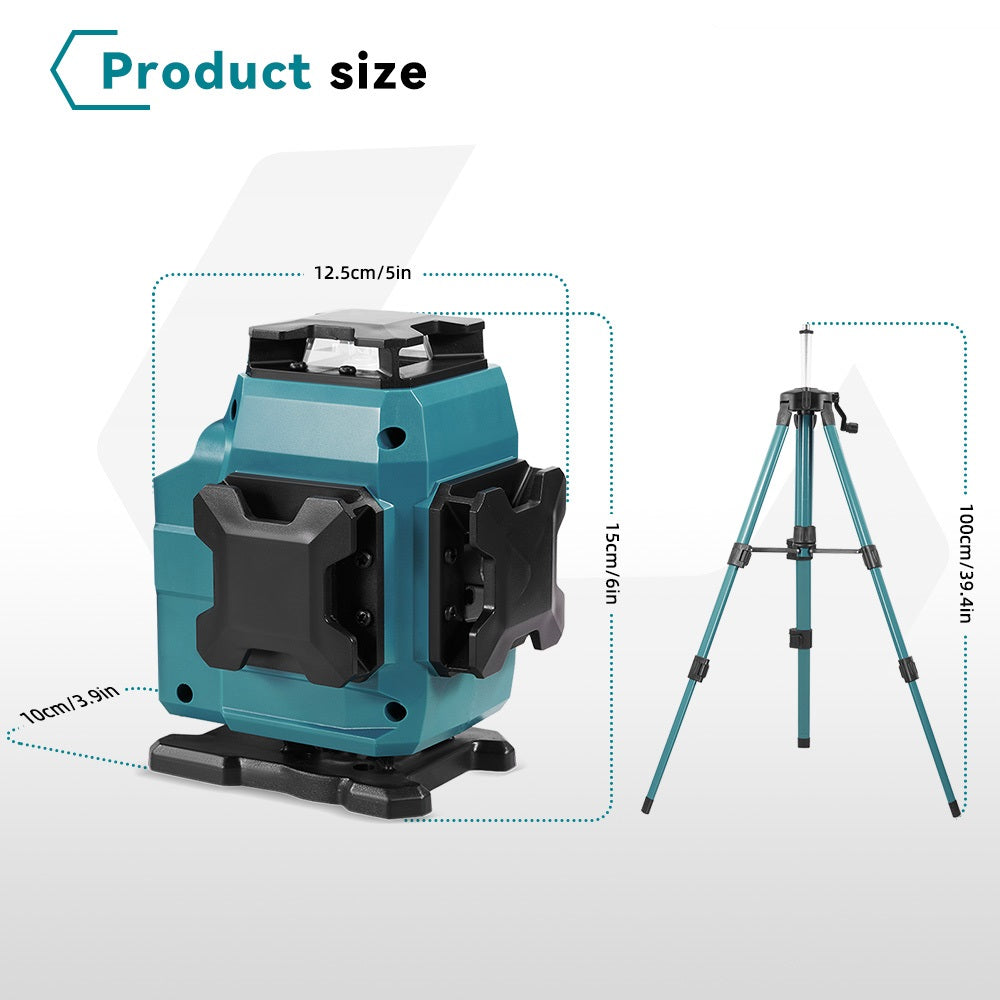 Kit de niveau laser NewBeny 18 V 4D 16 lignes avec boîtier en plastique, 2 batteries, chargeur et trépied de 1 m