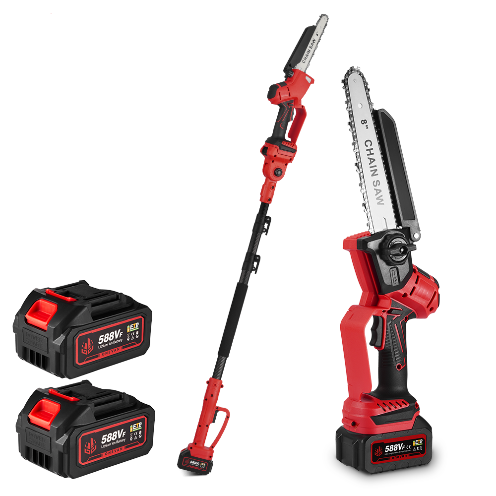 NewBeny 8 Inch Brushless Cordless Pole Saw With 2m Telescopic Extension Rod & 2 Batteries and Charger