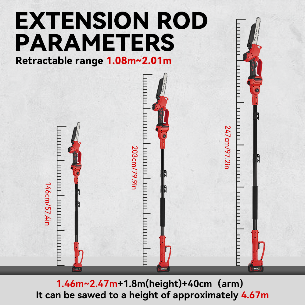 NewBeny 8 Inch Brushless Cordless Pole Saw With 2m Telescopic Extension Rod & 2 Batteries and Charger