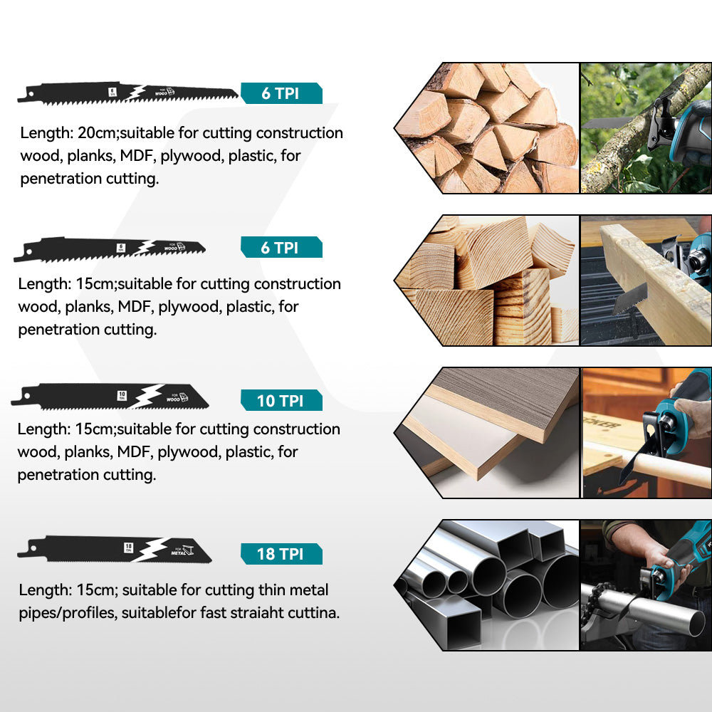 NewBeny 3000W Brushless Cordless Reciprocating Saw With 4 Saw Blades For Makita 18V Battery