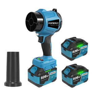 Newbeny's Blue cordless turbo fan with two batteries on a white background