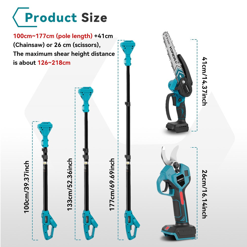 NewBeny Cordless 8" Chainsaw & 32mm Pruning Shears & 1.7m High Pole Combo Kit With 2 Batteries and Charger