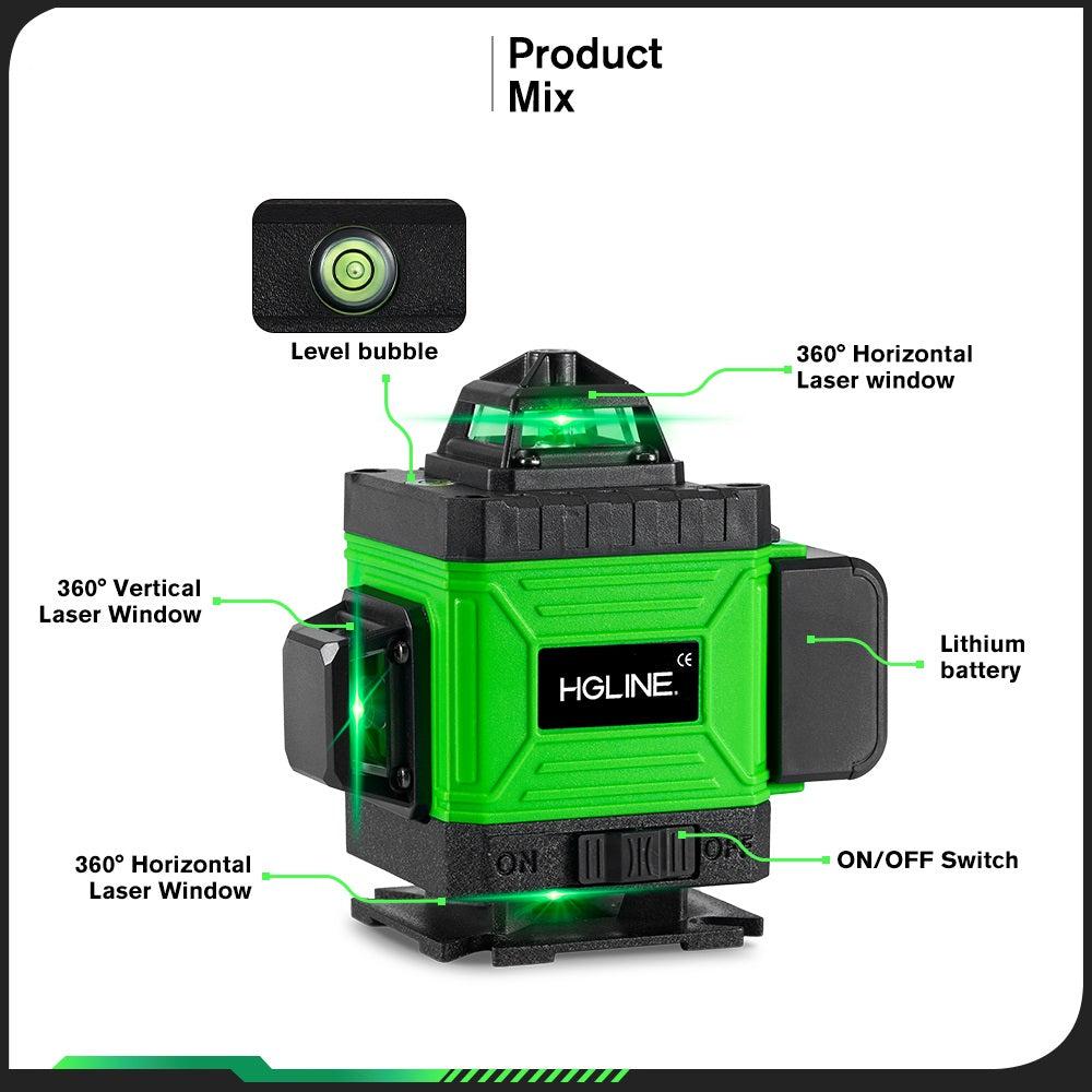 NewBeny 6333 Niveau laser sans fil 16 lignes avec batterie 3000mAh et trépied 120cm