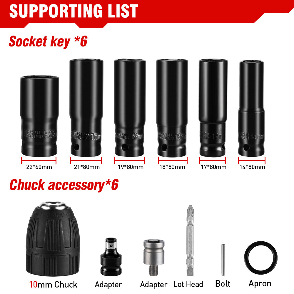 12-Piece Wrench Accessory Set for 1/2" Square Drive Wrenches