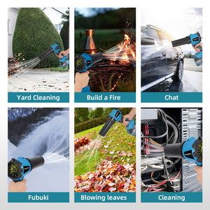 Multifunctional tool used for yard cleaning, building a fire, chatting, cleaning, and blowing leaves.