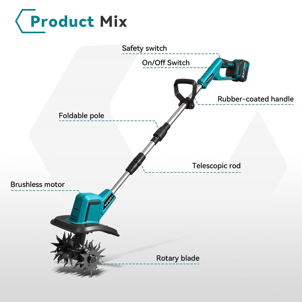 NewBeny Motoculteur sans fil pliable de 8 pouces (2 batteries et un chargeur inclus)