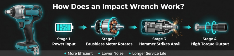 Diagram showing how an impact wrench works