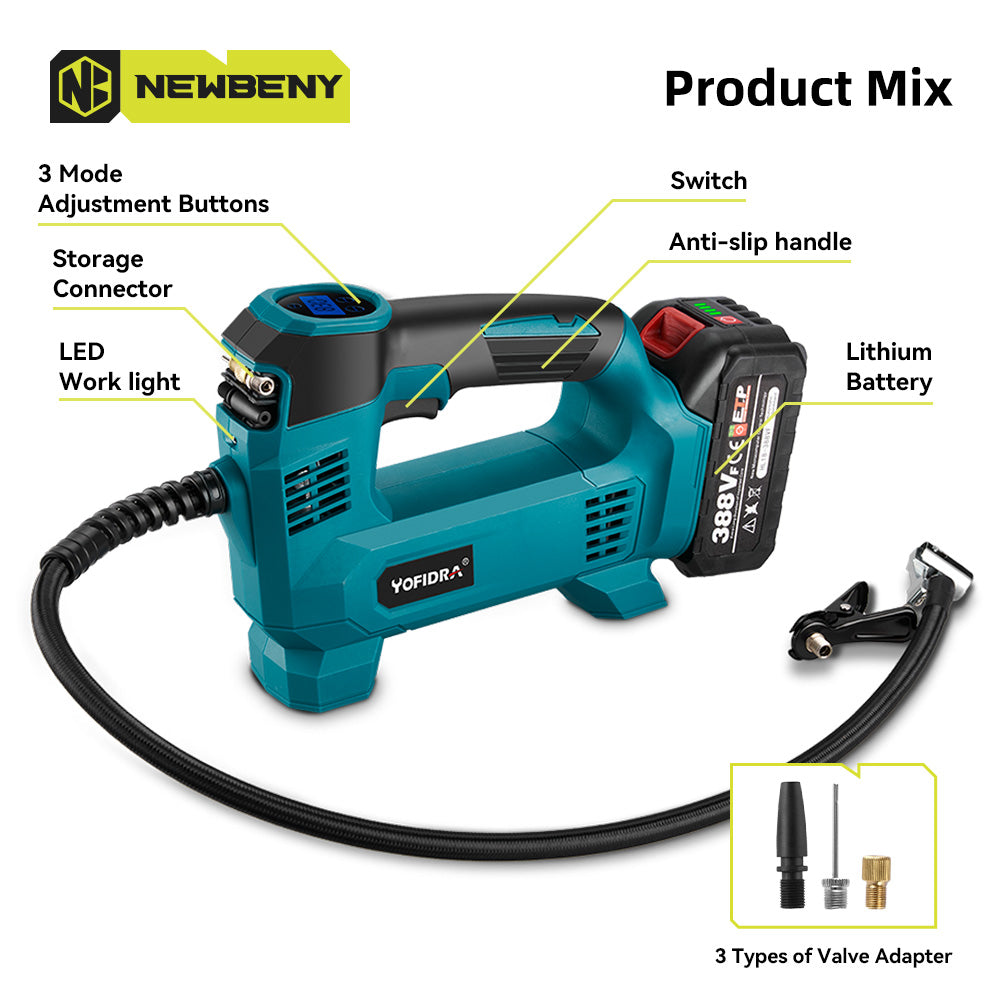 NewBeny Cordless High Pressure Portable Electric Air Pump For Makita 18V Battery