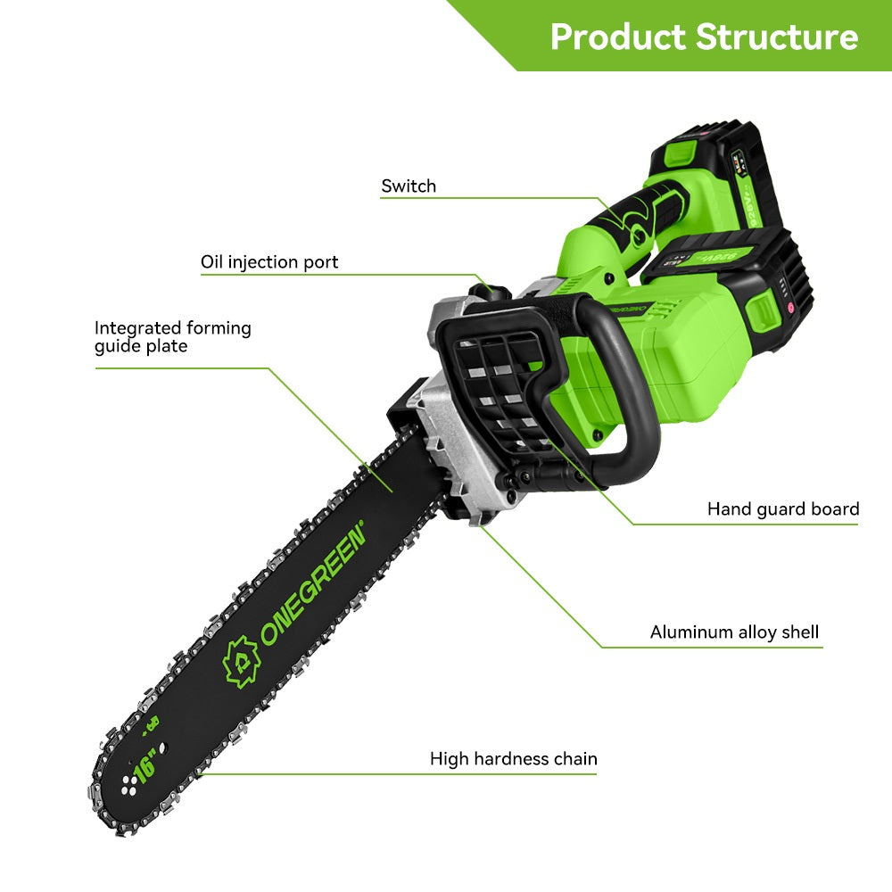 NewBeny motosierra inalámbrica sin escobillas de 42V y 16 pulgadas con baterías duales de 3.0Ah