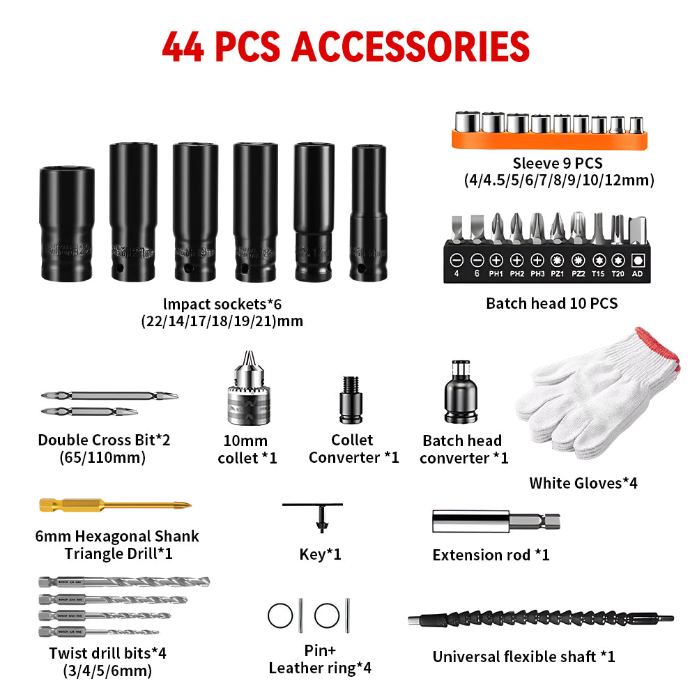 NewBeny 44-Piece Wrench Accessory Set for 1/2" Square Drive Wrenches