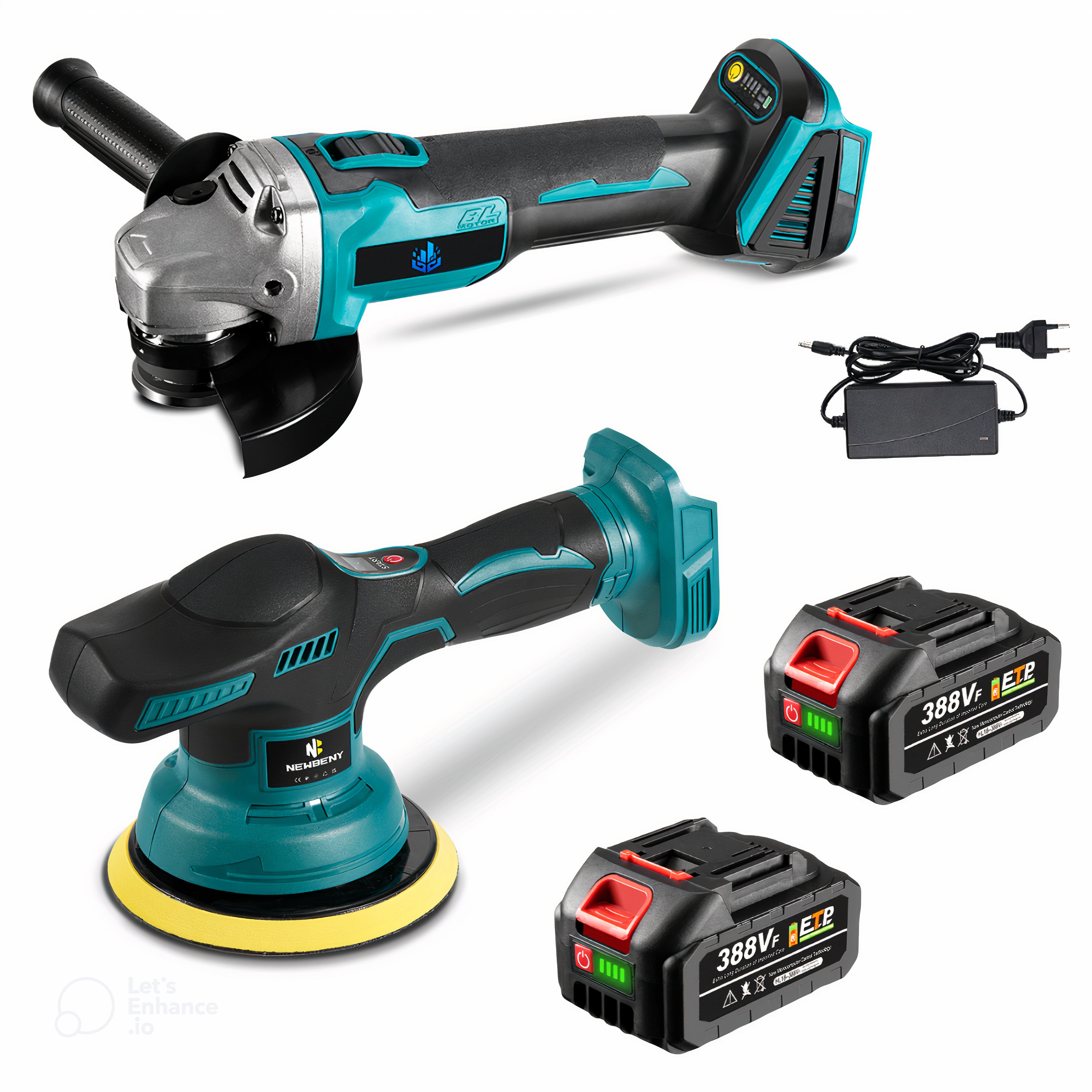 NewBeny Cordless Angle Grinder & 150mm Car Polisher Combo Kit With 2 Batteries and Charger