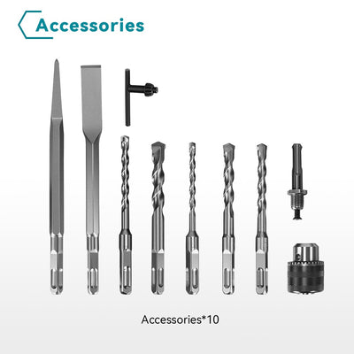 NewBeny 10PCS Square-Shank Drill Bit Accessory Set for 26mm SDS-Plus Rotary Hammer Drill 7228