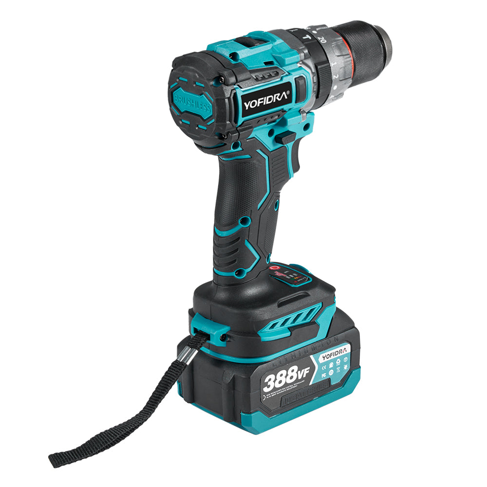 NewBeny 13mm Brushless Electric Screwdriver Cordless Impact Drill with 2 Batteries & Charger