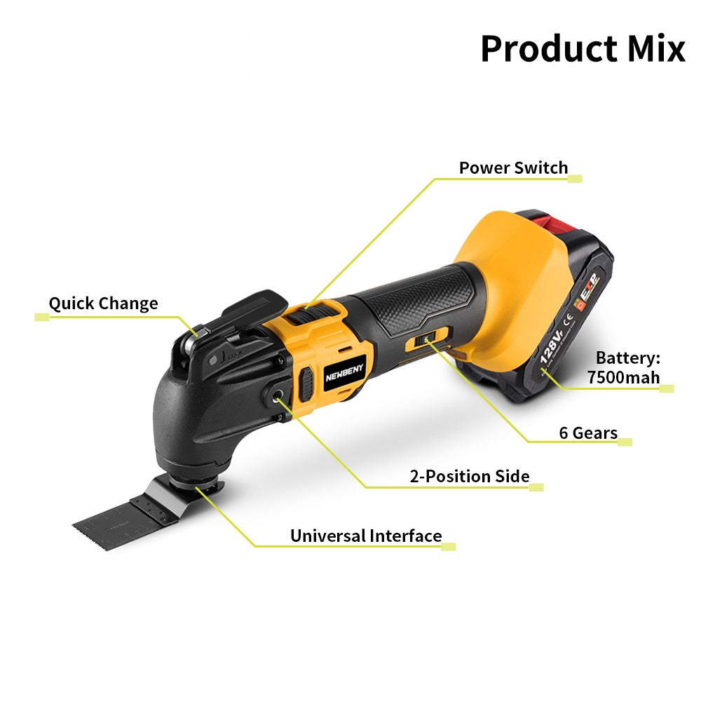 NewBeny Oscillating Multi Tool Brushless Cordless Woodworking Cutting Tool with Battery