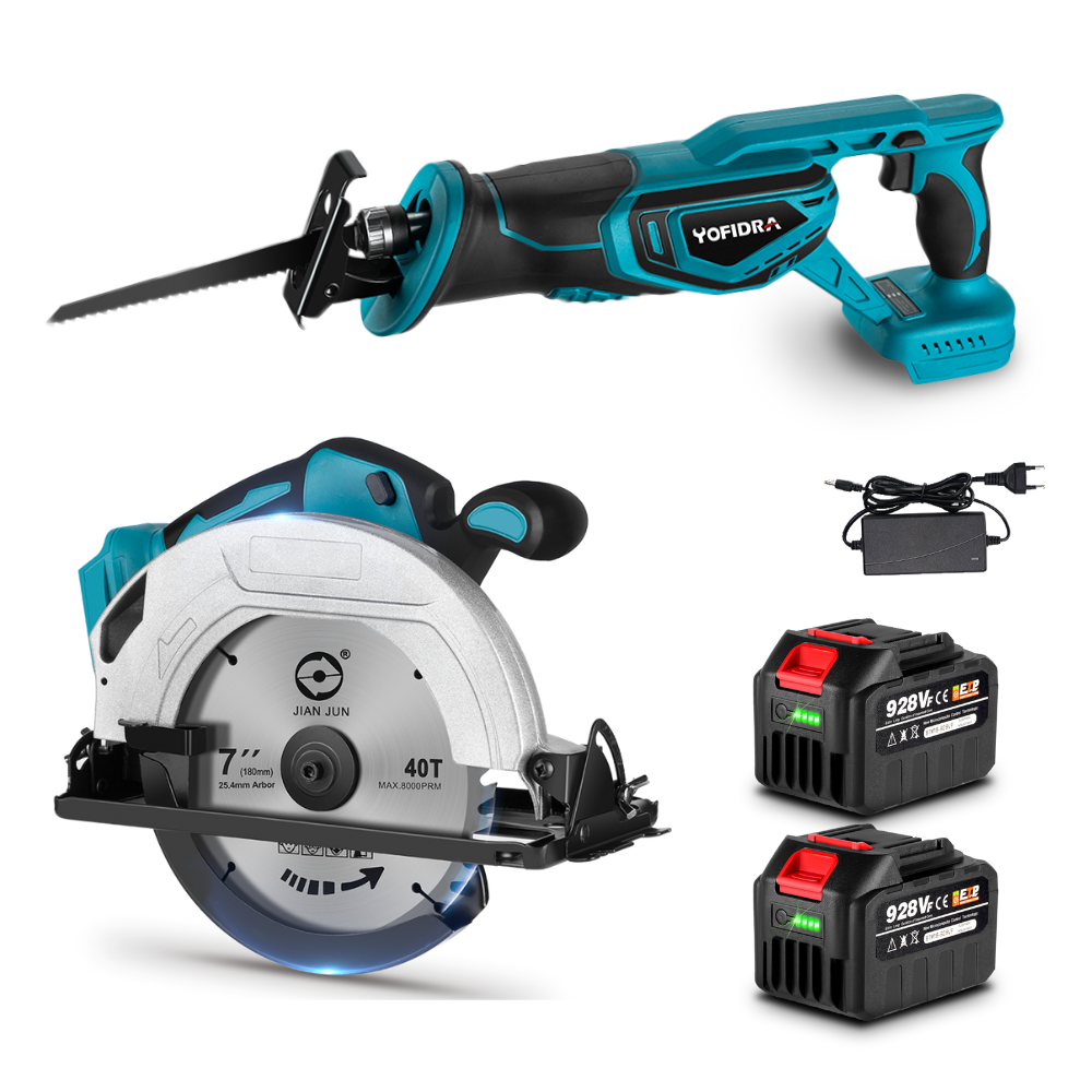 NewBeny Cordless 7" Circular Saw & Reciprocating Saw Combo Kit With 2 Batteries and Charger