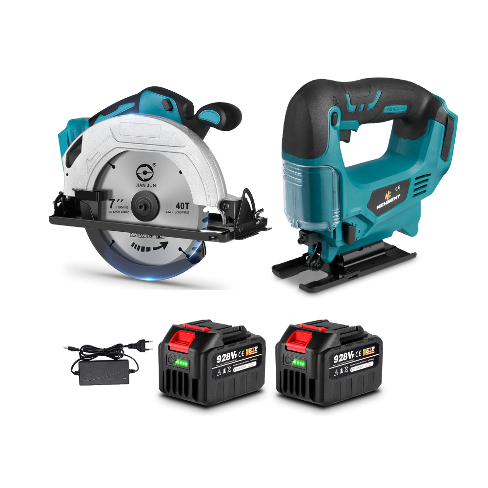 NewBeny Cordless 7" Circular Saw & Jigsaw Combo Kit With 2 Batteries and Charger