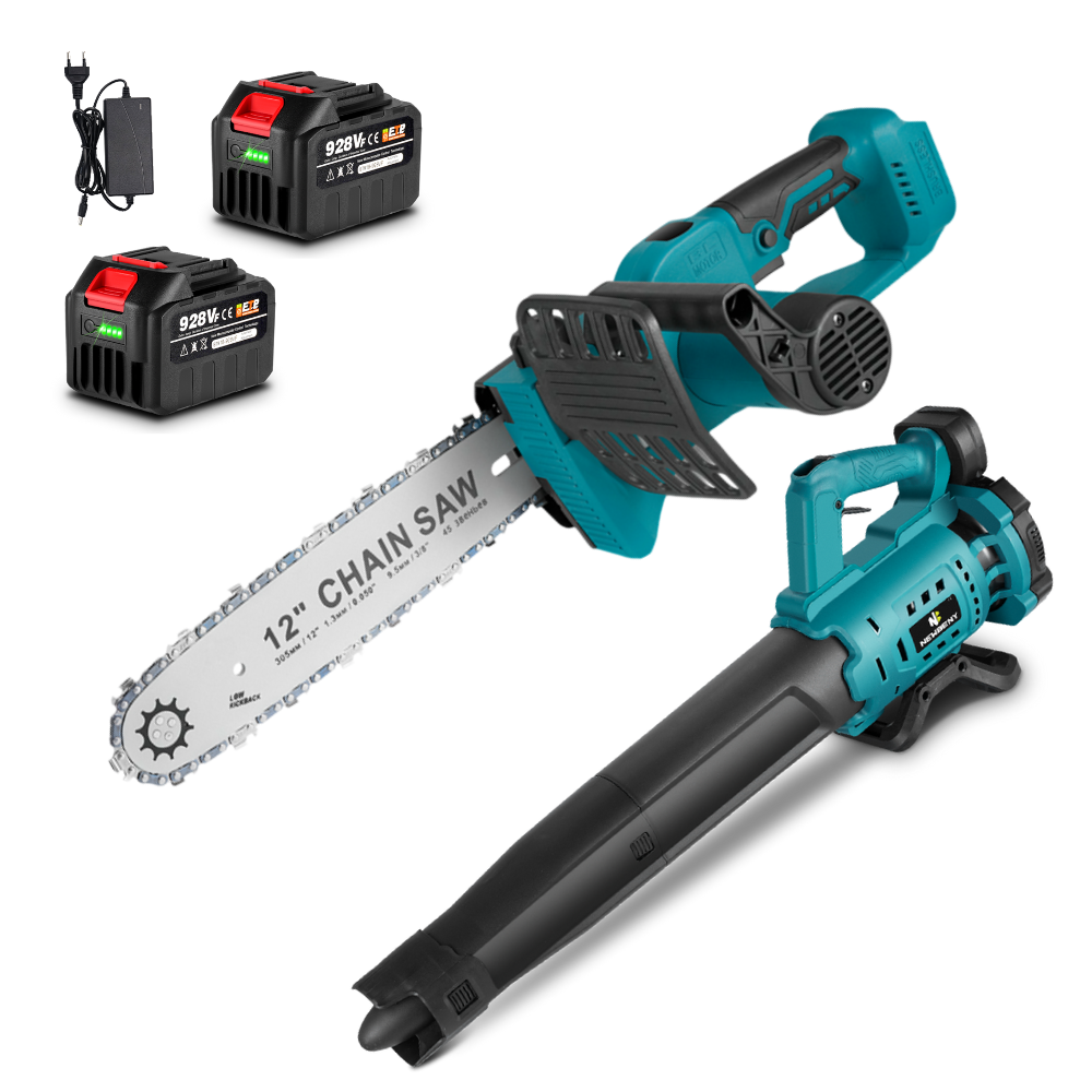 NewBeny Cordless 12" Chainsaw & Leaf Blower Combo Kit With 2 Batteries and Charger