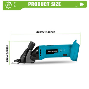 OneGreen power tool with dimensions displayed on a white background