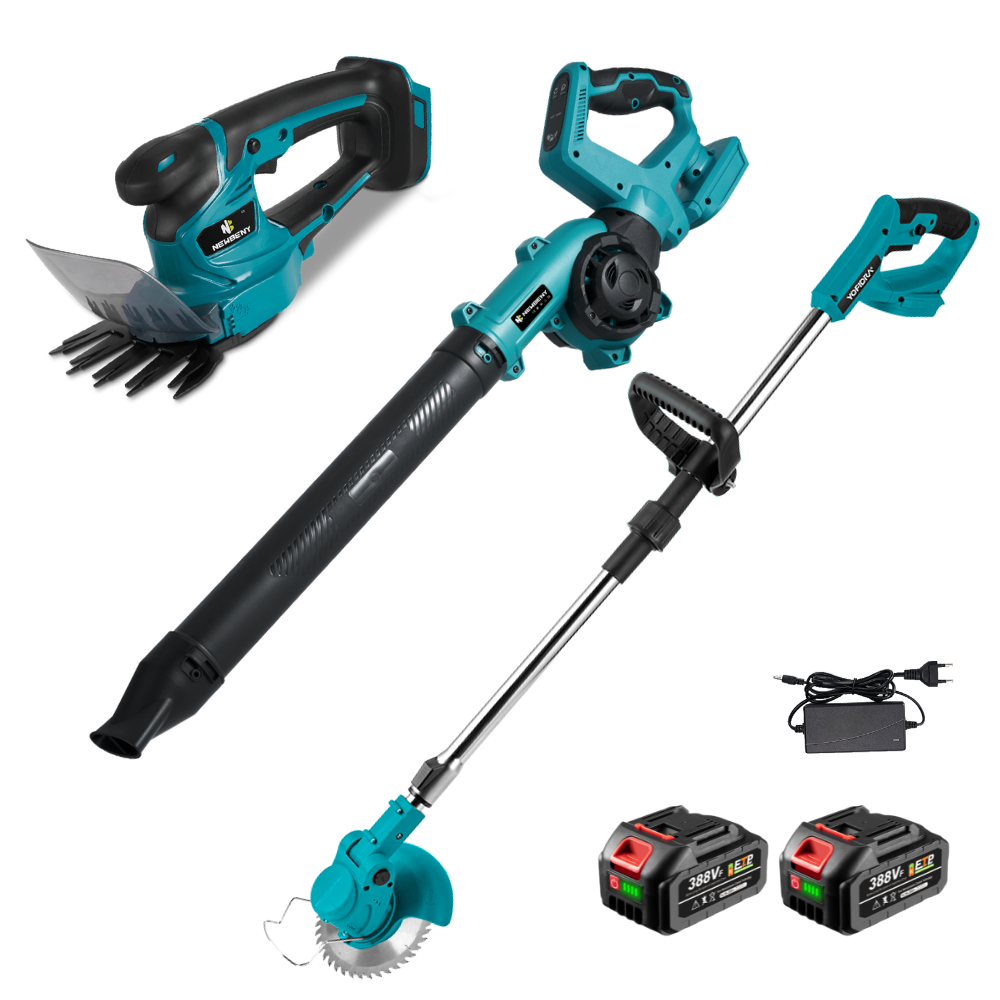 NewBeny 6" Cordless Grass Trimmer & Leaf Blower& Hedge Trimmer Combo Kit With 2 Batteries and Charger