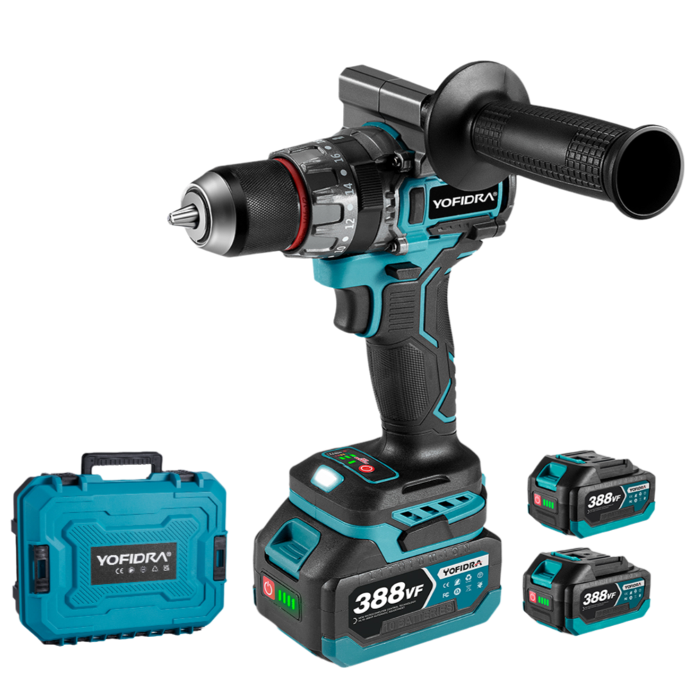 NewBeny 13mm Brushless Electric Screwdriver Cordless Impact Drill with 2 Batteries & Charger