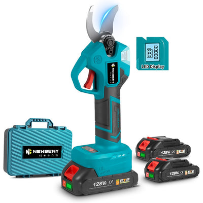 NewBeny 30mm bürstenlose Akku-Gartenschere mit LED-Anzeige [inklusive 2 Akkus und Ladegerät]