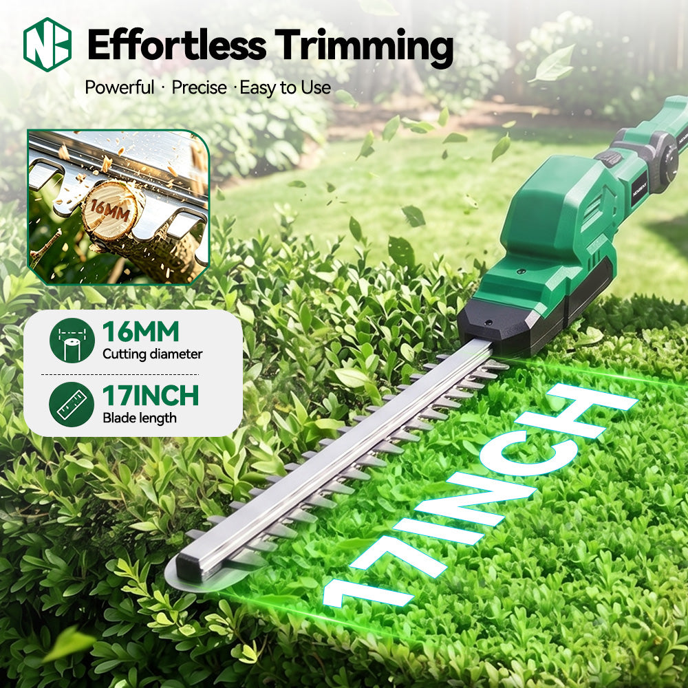 42cm Cordless Pole Hedge Trimmer – Brushless Telescopic Hedge Cutter, 2.89m Reach, 180° Adjustable Head