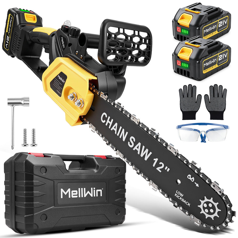12 Inch Brushless Cordless Chain Saw with Oiler [2 Batteries and Charger Included]